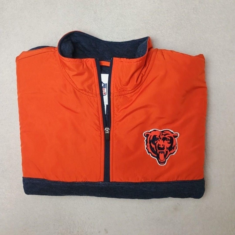 Chicago Bears Sweatshirt Mens XL Blue NFL Football Quarter Zip Pullover Quilted